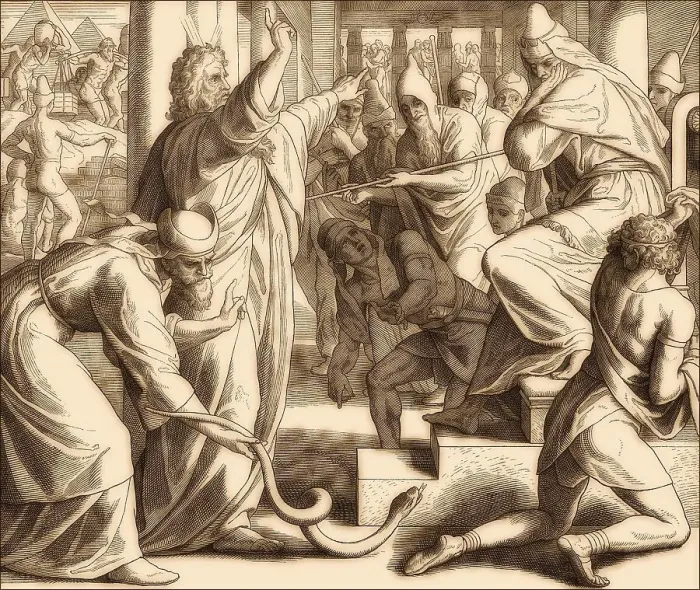 Framed Print : Moses and Aaron Appear before Pharaoh Print, 1860 Framed Print : Moses and Aaron Appear before Pharaoh Print, 1860