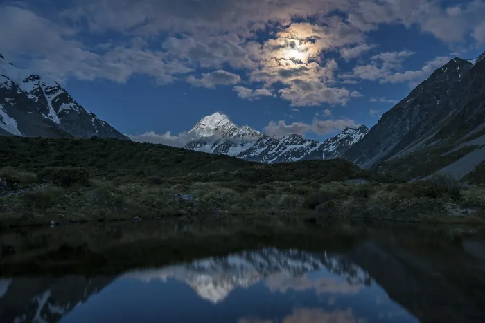 Framed Print : Mount Cook Reflected at Moonlight, Hooker Valley Print Framed Print : Mount Cook Reflected at Moonlight, Hooker Valley Print