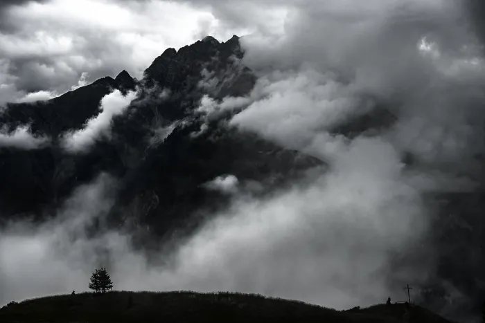 Framed Print : Mountain Ridge Print with Dramatic Clouds, Bach, Austria Framed Print : Mountain Ridge Print with Dramatic Clouds, Bach, Austria