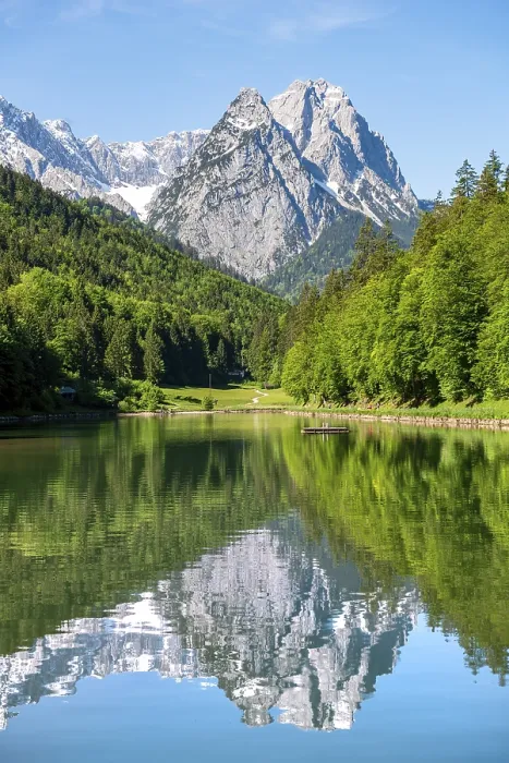 Framed Print : Mountains Reflected in Rieersee Lake Print Framed Print : Mountains Reflected in Rieersee Lake Print