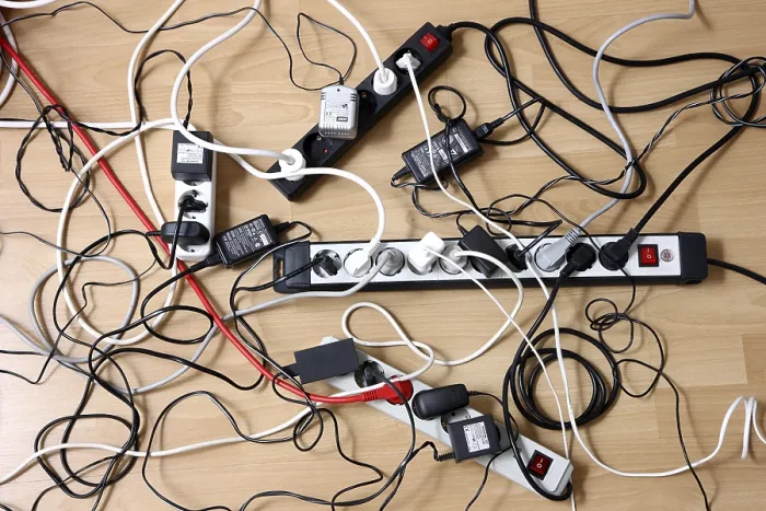 Framed Print : Multiple Power Strips Print: Cabled Electrical Devices Framed Print : Multiple Power Strips Print: Cabled Electrical Devices