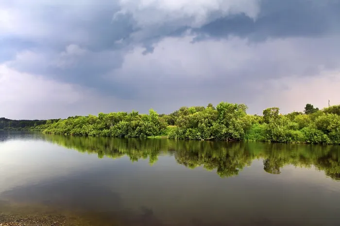 Framed Print : Nature Landscape Print with River and Clouds