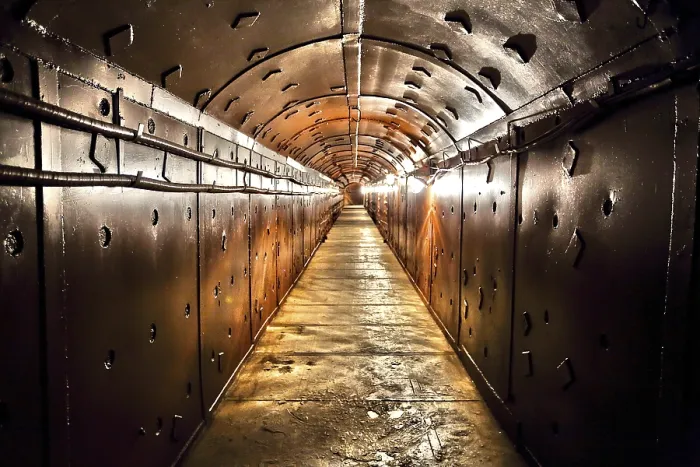 Framed Print : Old Bunker Print: Cold War Shelter Corridor