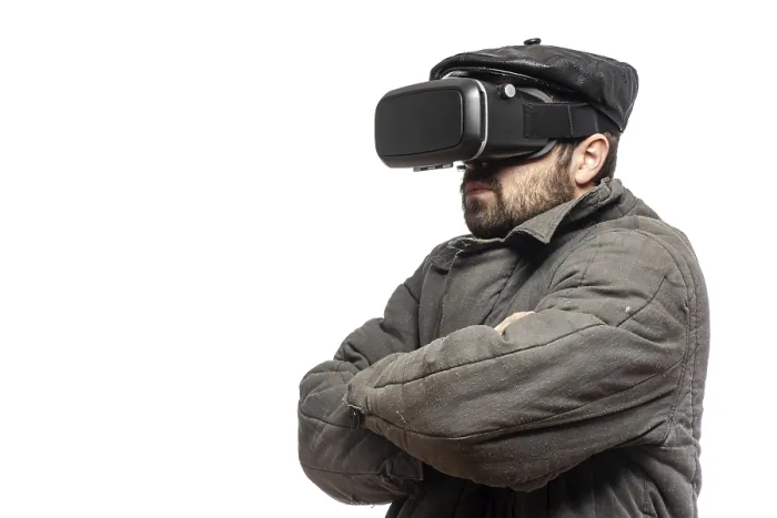 Framed Print : Old Fashioned Man Develops Virtual Reality Headset Print