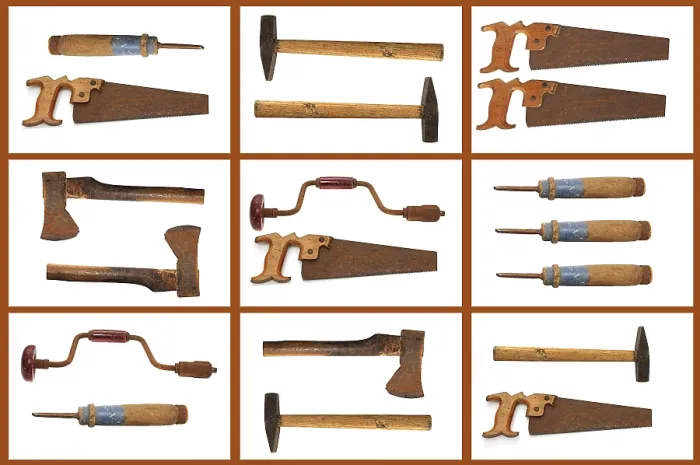 Framed Print : Vintage Old Tools Print Collage Framed Print : Vintage Old Tools Print Collage