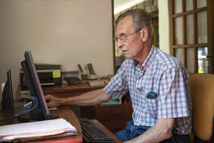 Framed Print : Concerned Man Analyzes on Home Computer Print Framed Print : Concerned Man Analyzes on Home Computer Print