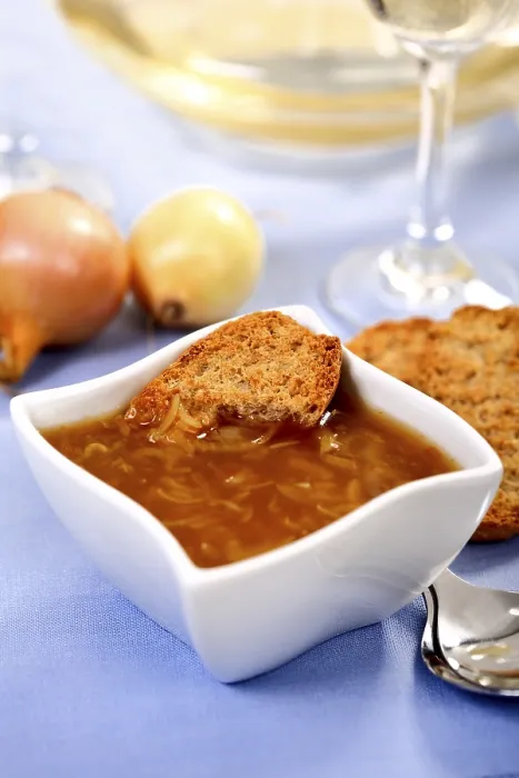 Framed Print : Onion Soup with Bread Print