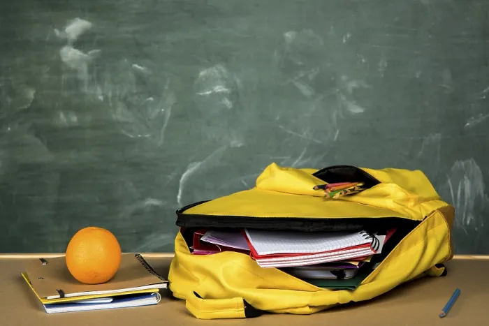 Framed Print : Open Backpack on Orange Table Print Framed Print : Open Backpack on Orange Table Print