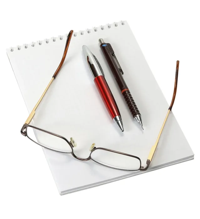 Framed Print : Open Notebook Print with Writing Utensils and Eyeglasses Framed Print : Open Notebook Print with Writing Utensils and Eyeglasses