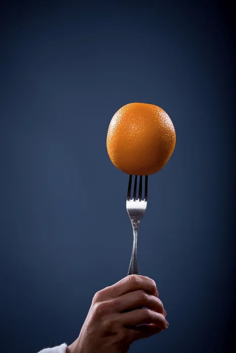 Framed Print : Still Life: Orange on a Fork Print Framed Print : Still Life: Orange on a Fork Print