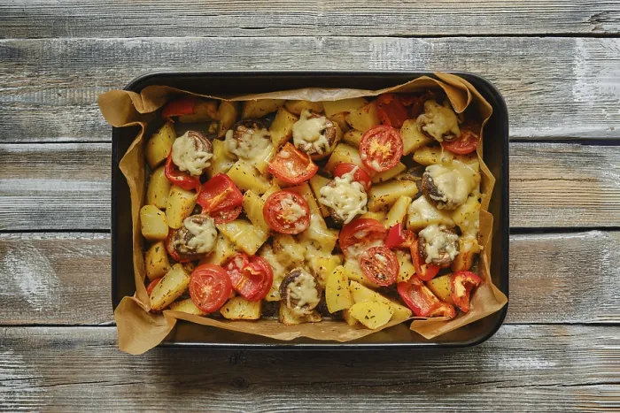 Framed Print : Roasted Potatoes Print - Rustic Baking Tray Framed Print : Roasted Potatoes Print - Rustic Baking Tray