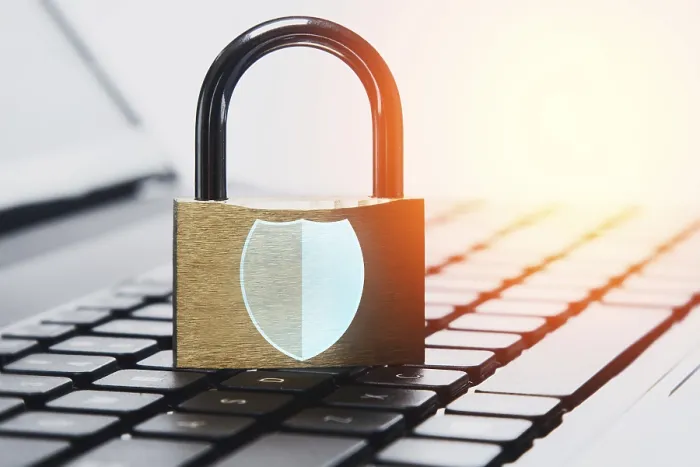 Framed Print : Cyber Security Print: Padlock Laptop with Shield Symbol Framed Print : Cyber Security Print: Padlock Laptop with Shield Symbol