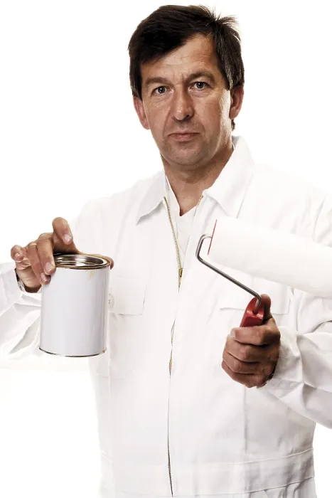Framed Print : Painter with paint roller and can of paint Print Framed Print : Painter with paint roller and can of paint Print