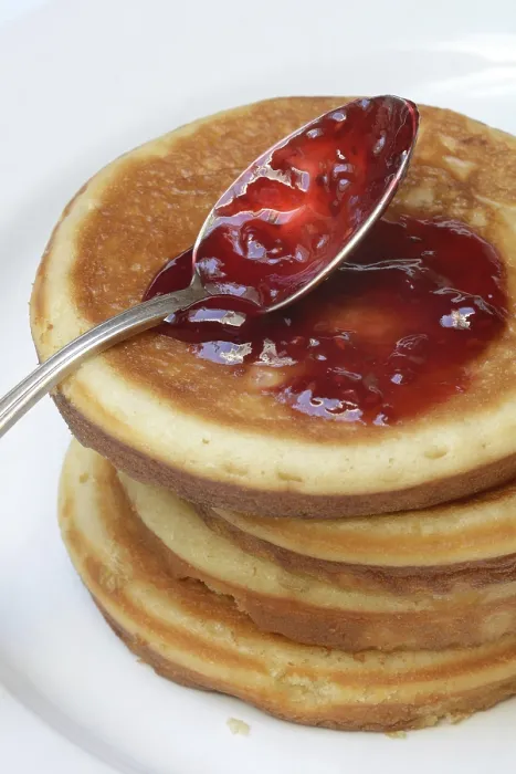 Framed Print : Print of Pancake with Raspberry Jam and Spoon