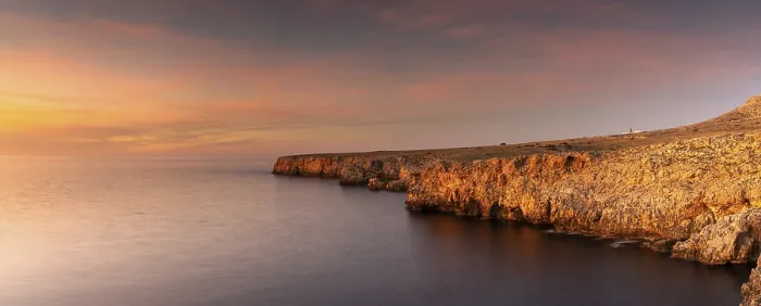 Framed Print : Panorama Print of Menorca Cliffs at Sunset Framed Print : Panorama Print of Menorca Cliffs at Sunset