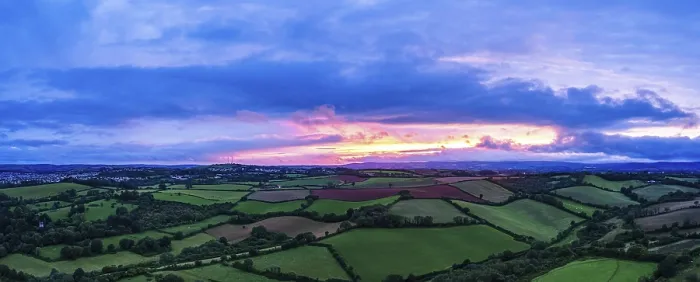 Framed Print : Devon Sunset Panorama Print from a Drone Framed Print : Devon Sunset Panorama Print from a Drone