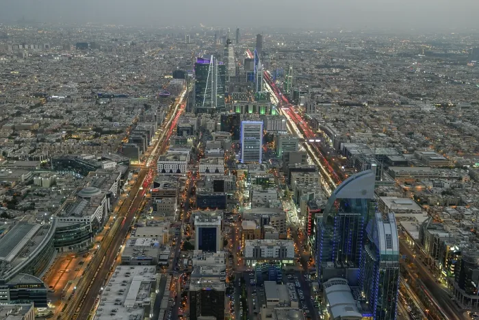 Framed Print : Panoramic View Print from Riyadh Sky Bridge, Blue Hour