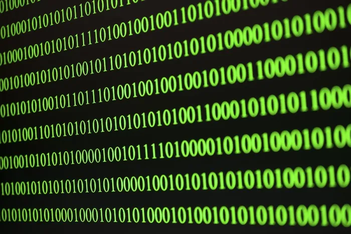 Framed Print : Green Binary Code Print on Black Background
