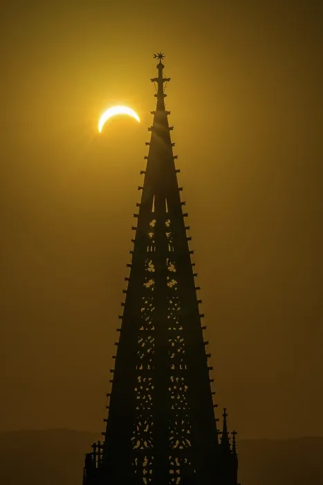 Framed Print : Partial Solar Eclipse Print with Freiburg Minster Tower Framed Print : Partial Solar Eclipse Print with Freiburg Minster Tower