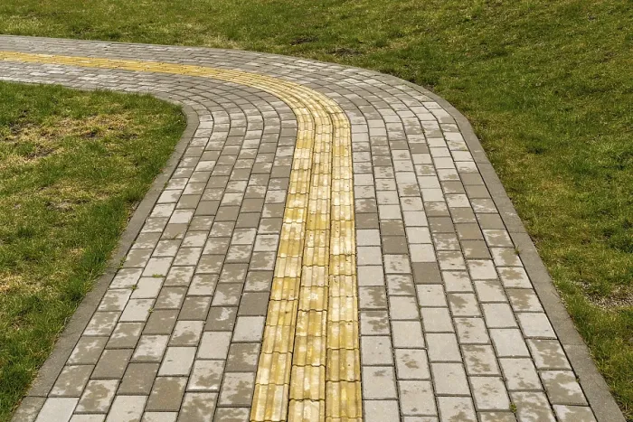 Framed Print : Print of Path Curving through Park with Tactile Paving Framed Print : Print of Path Curving through Park with Tactile Paving