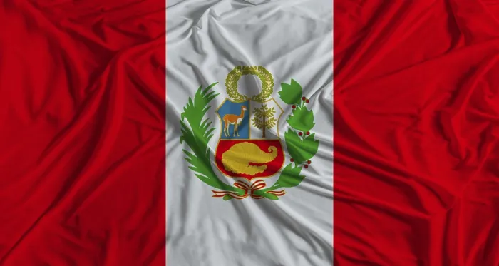 Framed Print : Peruvian Flag Print with Fabric Texture Background