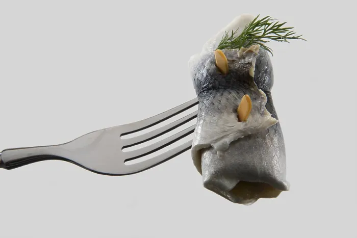 Framed Print : Pickled Herring (Rollmops) on a Fork Print Framed Print : Pickled Herring (Rollmops) on a Fork Print