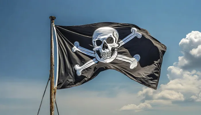 Framed Print : The Pirate Flag Print: Isolated Against the Blue Sky Framed Print : The Pirate Flag Print: Isolated Against the Blue Sky