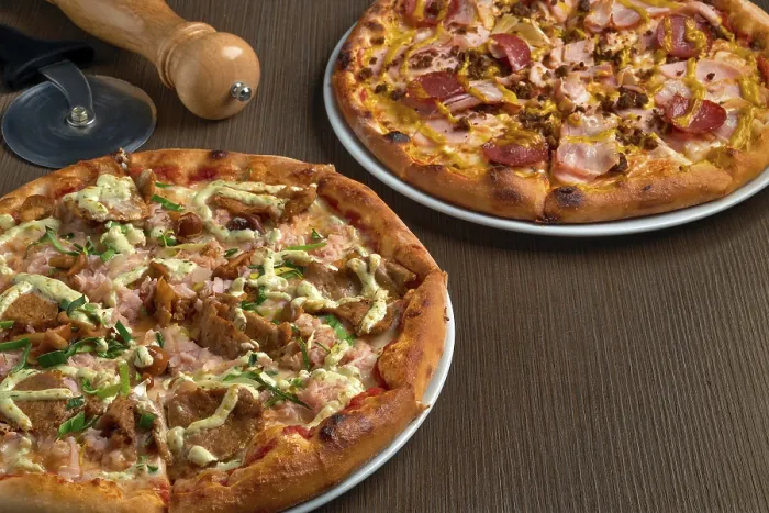 Framed Print : Two Pizzas on a Table Print Framed Print : Two Pizzas on a Table Print