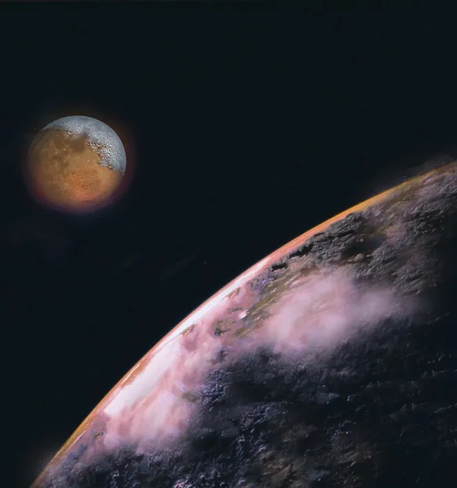 Framed Print : Cosmic Print: Two Planets in Dark Space Framed Print : Cosmic Print: Two Planets in Dark Space
