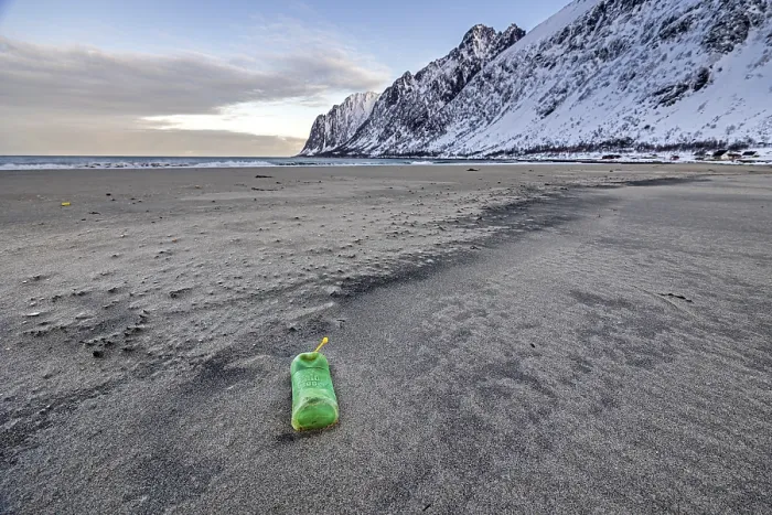 Framed Print : Empty plastic bottle on the beach, Senja, Norway print Framed Print : Empty plastic bottle on the beach, Senja, Norway print