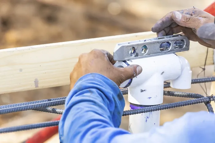 Framed Print : Plumber using level at construction site print Framed Print : Plumber using level at construction site print