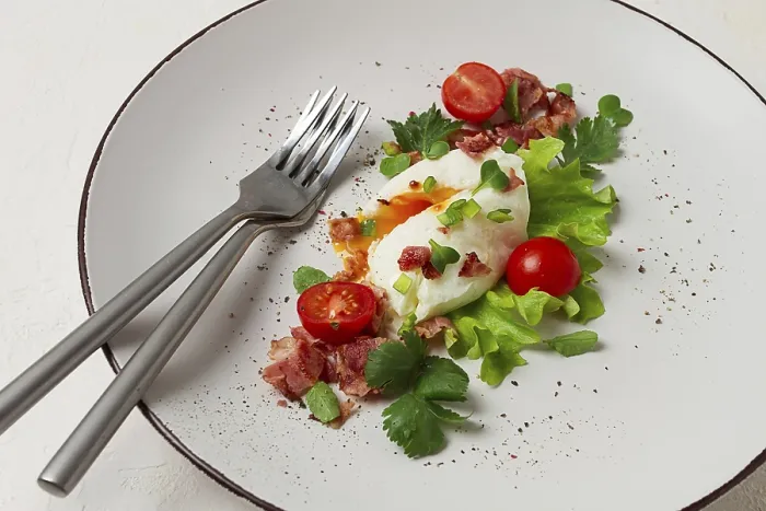 Framed Print : Poached Egg with Bacon and Vegetables Print Framed Print : Poached Egg with Bacon and Vegetables Print