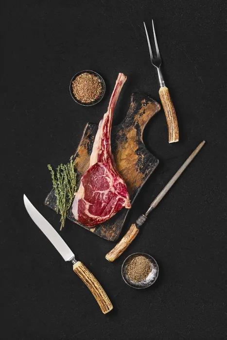 Framed Print : Tomahawk Steak Preparation Print