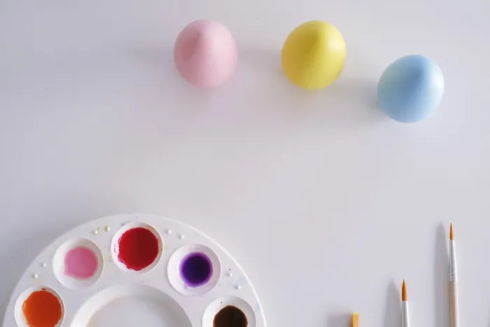 Framed Print : Preparing for Easter Print: Colorful Egg Painting Scene Framed Print : Preparing for Easter Print: Colorful Egg Painting Scene
