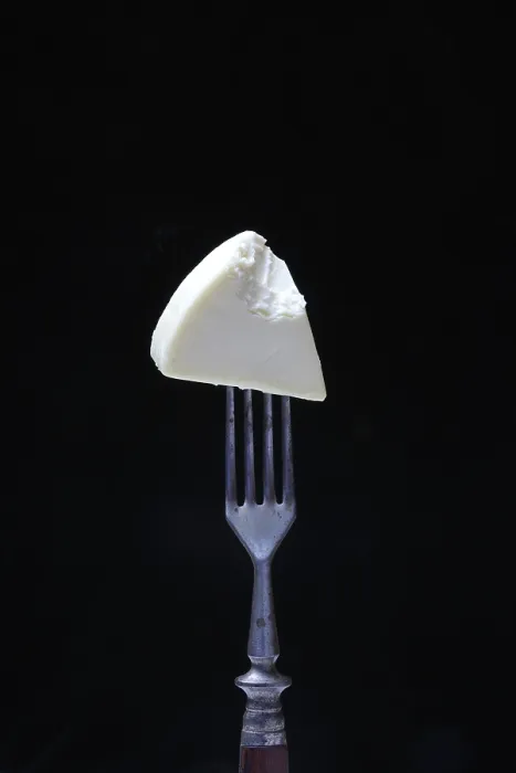 Framed Print : Processed Cheese on Fork, Bitten into Print Framed Print : Processed Cheese on Fork, Bitten into Print