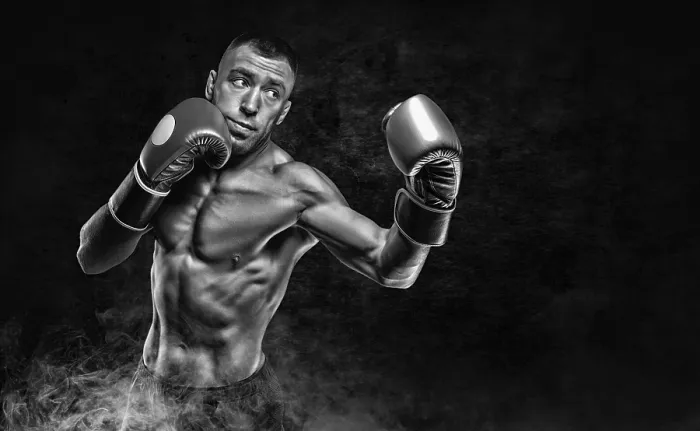 Framed Print : Professional Boxer Practicing Blows in Smoke Print Framed Print : Professional Boxer Practicing Blows in Smoke Print