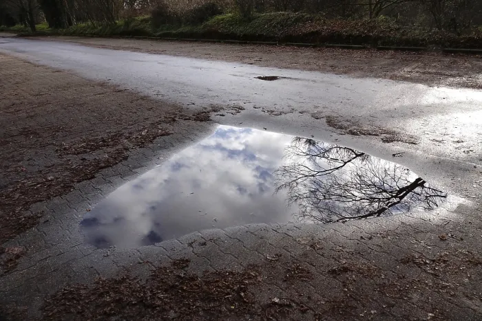 Framed Print : Puddle with Reflection, Winter Print, Germany Framed Print : Puddle with Reflection, Winter Print, Germany