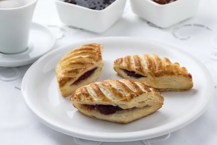 Framed Print : Puff Pastry with Jam Print on Breakfast Table Framed Print : Puff Pastry with Jam Print on Breakfast Table