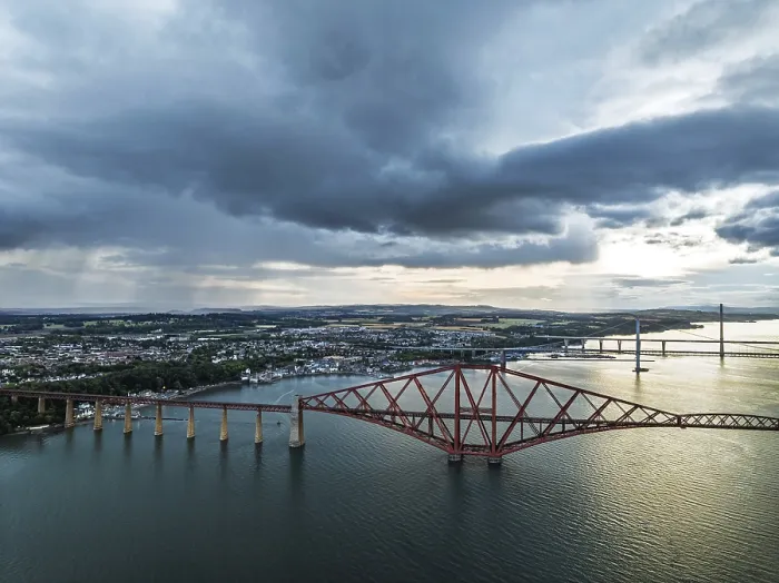Framed Print : Rain Clouds Over Forth Bridge Print, Scotland