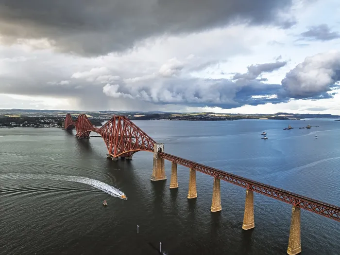 Framed Print : Rain Clouds Over Forth Bridge Print, Scotland