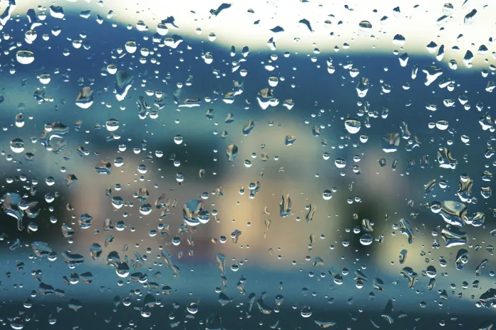 Framed Print : Raindrops on Glass Print with Sunset Background