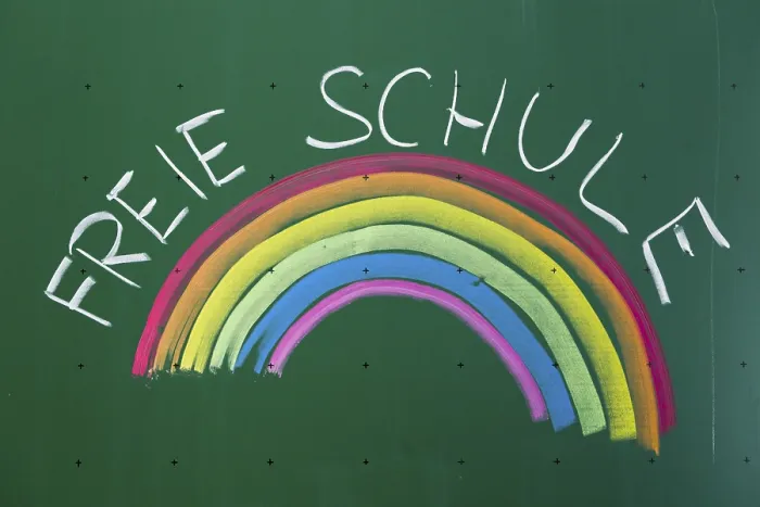 Framed Print : Rainbow and 'Freie Schule' Print, Germany Framed Print : Rainbow and 'Freie Schule' Print, Germany