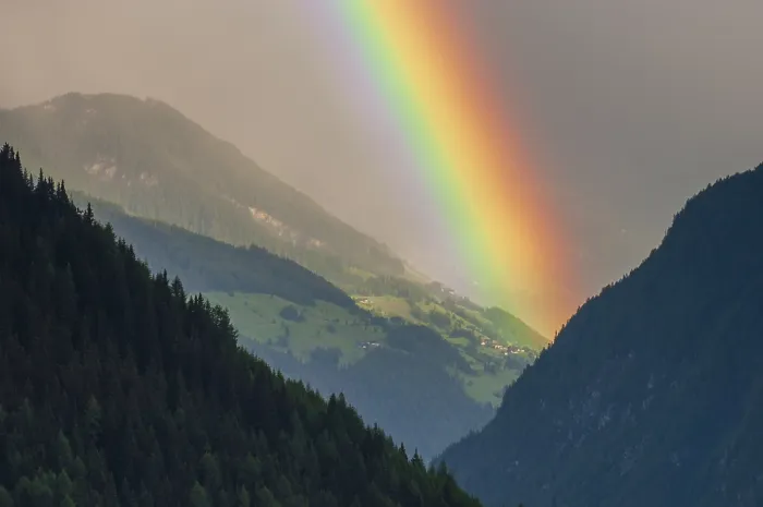 Framed Print : Rainbow Print over Heiligenblut Valley Landscape Framed Print : Rainbow Print over Heiligenblut Valley Landscape
