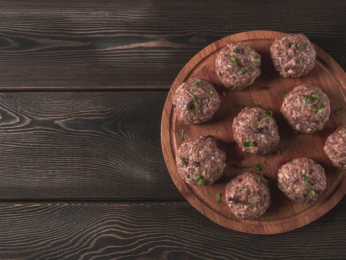 Framed Print : Raw Meatballs Print - Micro Greenery on Cutting Board Framed Print : Raw Meatballs Print - Micro Greenery on Cutting Board