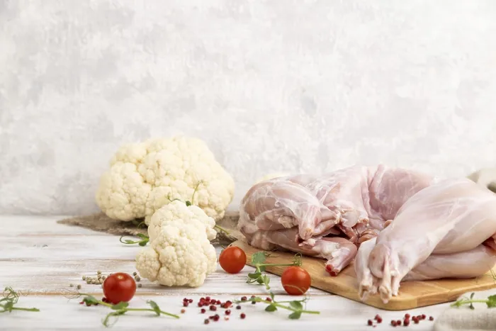 Framed Print : Whole Raw Rabbit Print with Cauliflower and Vegetables