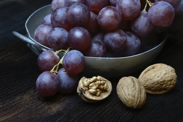 Framed Print : Red Grapes in Shell and Walnuts Print, Germany Framed Print : Red Grapes in Shell and Walnuts Print, Germany