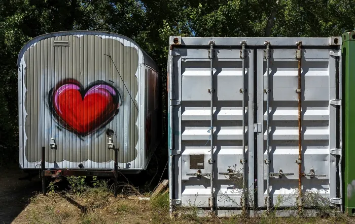 Framed Print : Red Heart on Construction Container Print, Grafenhainichen, Germany Framed Print : Red Heart on Construction Container Print, Grafenhainichen, Germany