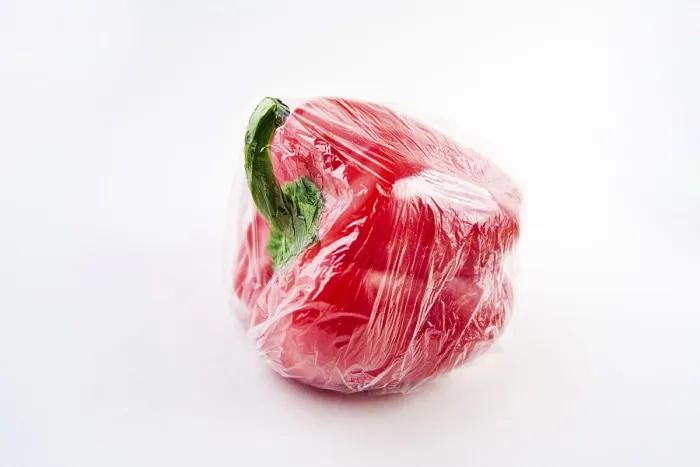 Framed Print : Red Pepper Wrapped in Plastic Print Framed Print : Red Pepper Wrapped in Plastic Print