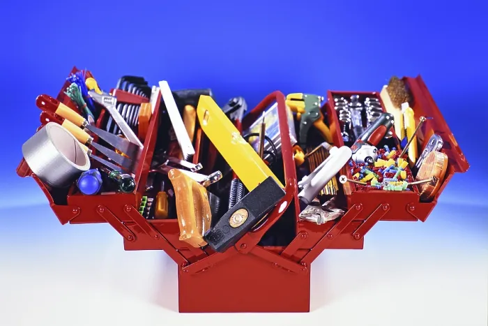 Framed Print : Red Toolbox with Tools, Studio Recording Print Framed Print : Red Toolbox with Tools, Studio Recording Print