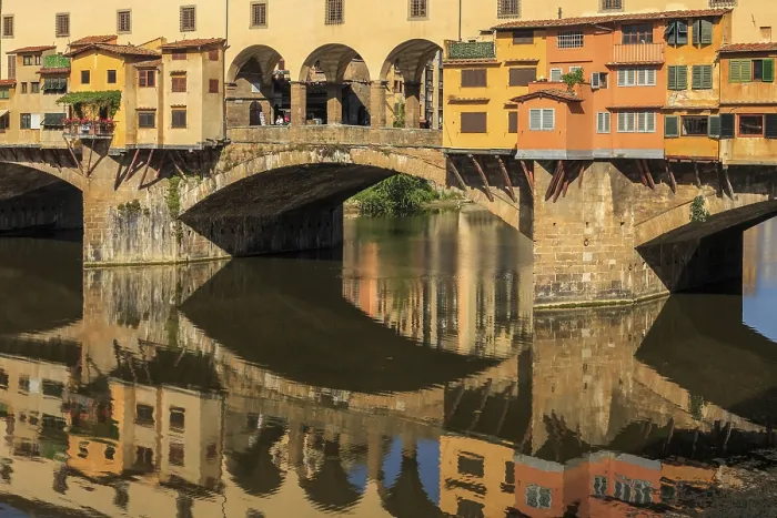 Framed Print : Reflection of the Ponte Vecchio in the Arno Print, Florence, Italy
